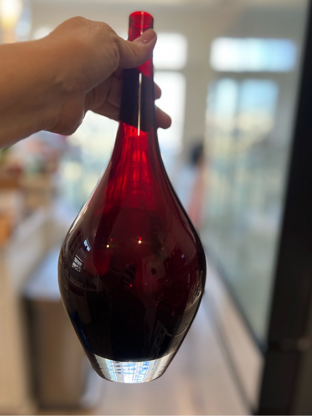 VTG 2008 IKEA Salong Red Hand-Blown Art Glass Vase - Pristine Sticker